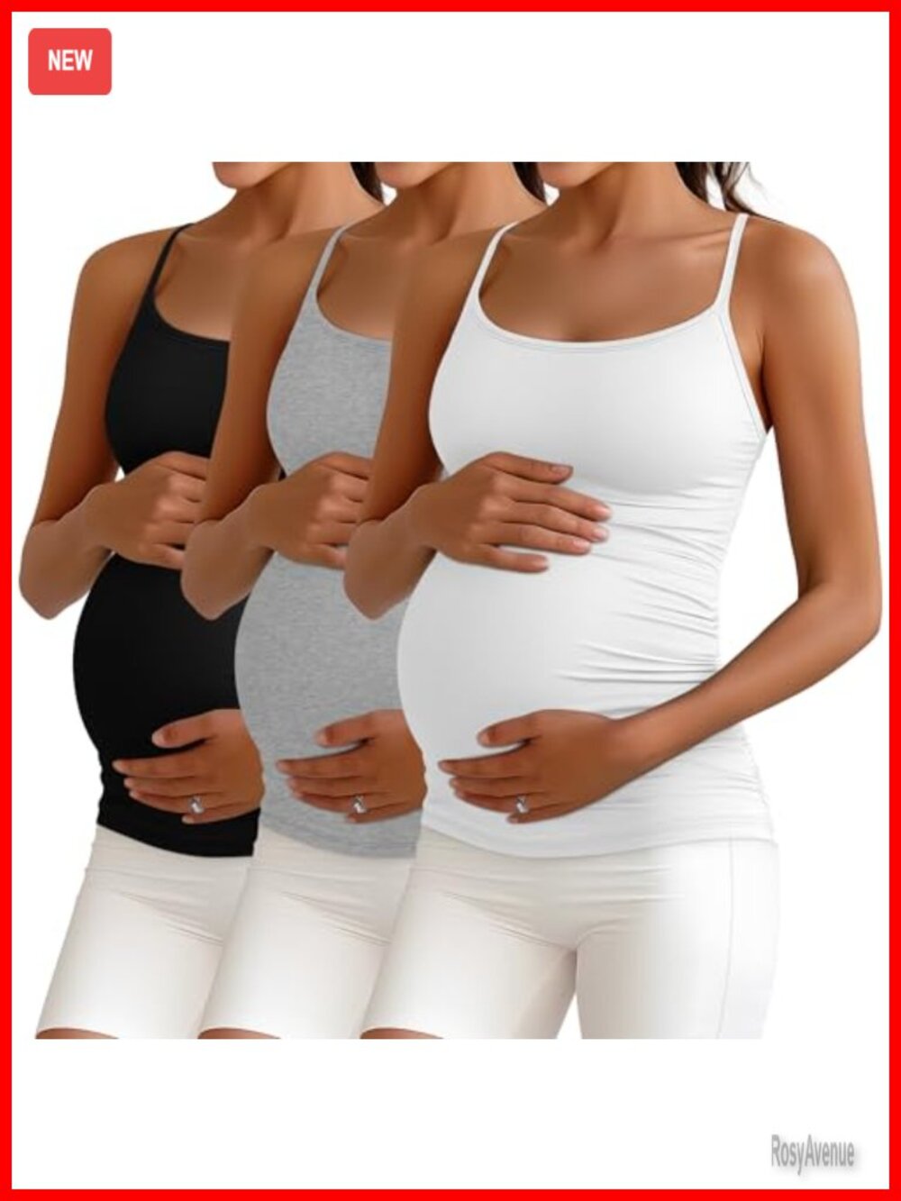 Maternity Tank Tops 3 Pack Cotton Blend Adjustable Ruched Nursing Camis